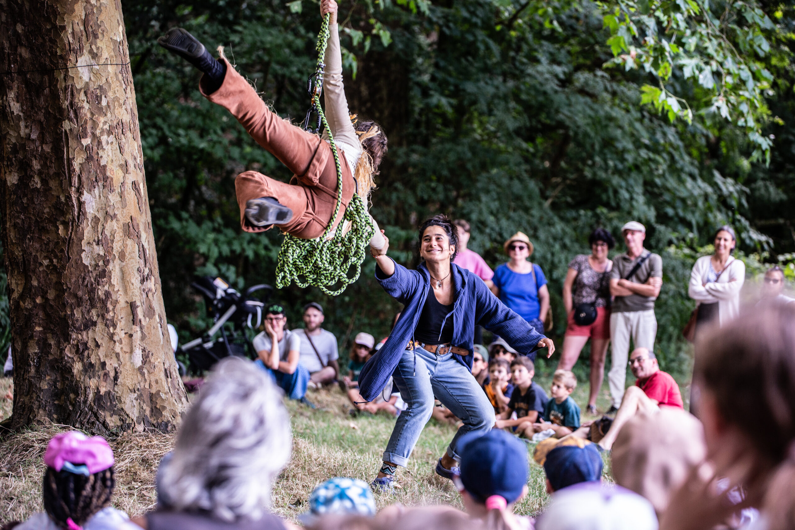 scène de danse participative autour d'un arbre